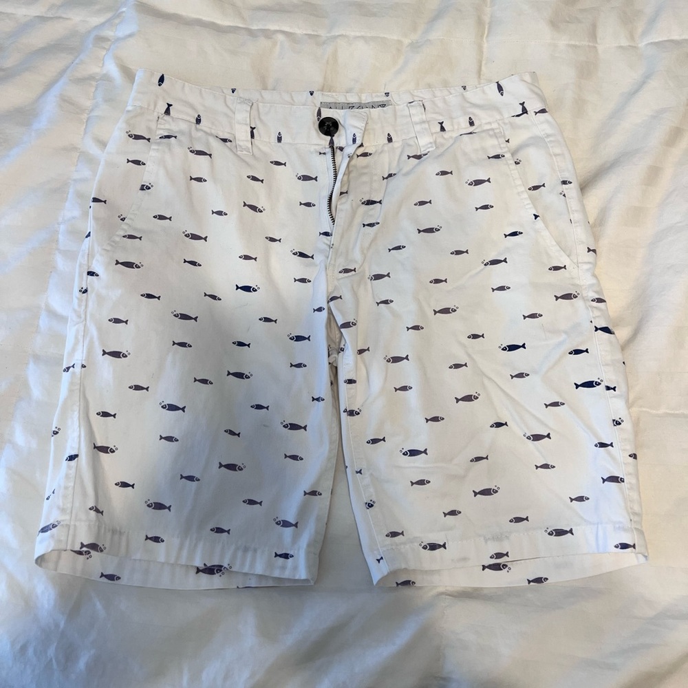 White Khakis w/ Navy Blue Fish (30W)